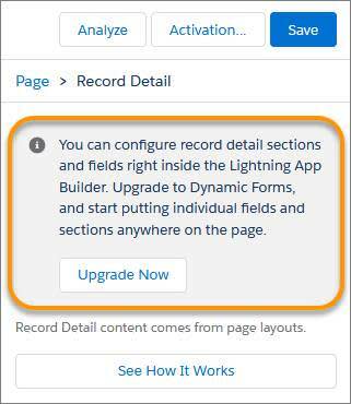 Mensaje de actualización de formularios dinámicos con el botón Upgrade Now (Actualizar ahora)