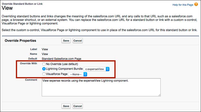 Substituir ações com componentes do Lightning