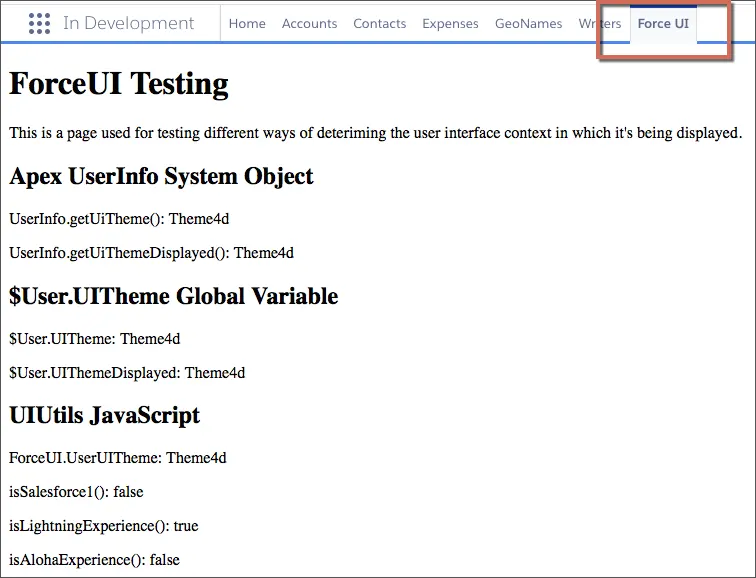 Navigationsleiste mit Registerkarte ‘Visualforce‘