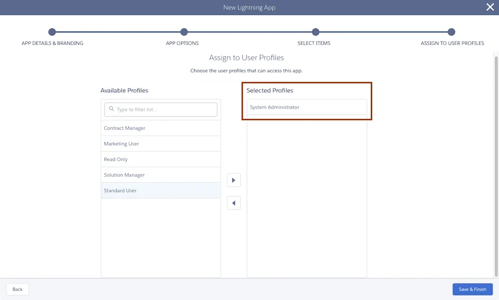 Asignar la aplicación a perfiles limitados para controlar el acceso