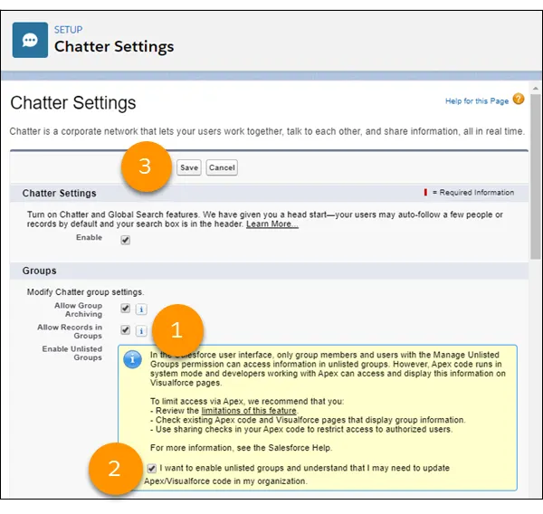 Chatter settings in Setup