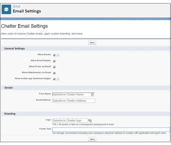 Chatter email settings