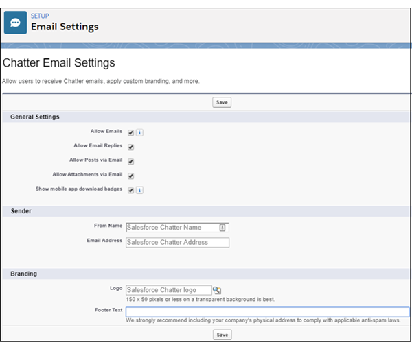 Configuración de correo electrónico de Chatter