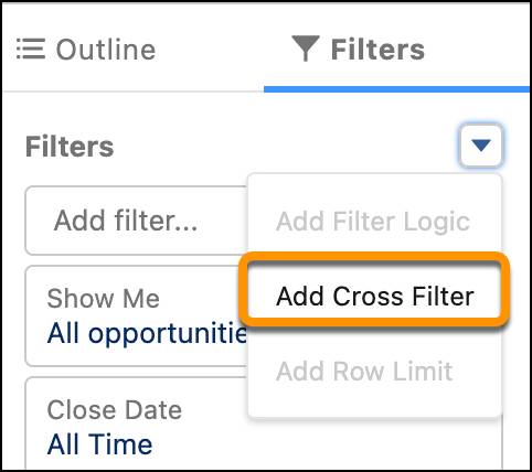 [Add cross filter (クロス条件を追加)] メニュー項目。
