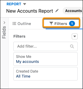 Registerkarte 'Filters (Filter)' im Berichtsgenerator.