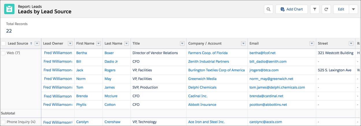 Rapporto Leads by Lead Source (Lead per Fonte lead)