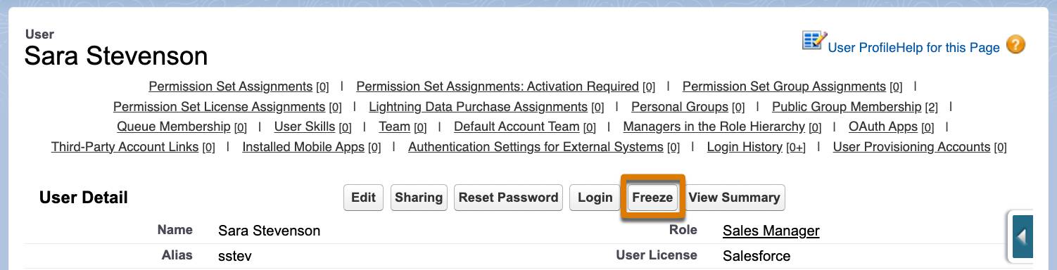 Pantalla de registro de usuario con un indicador sobre el botón Inmovilizar.