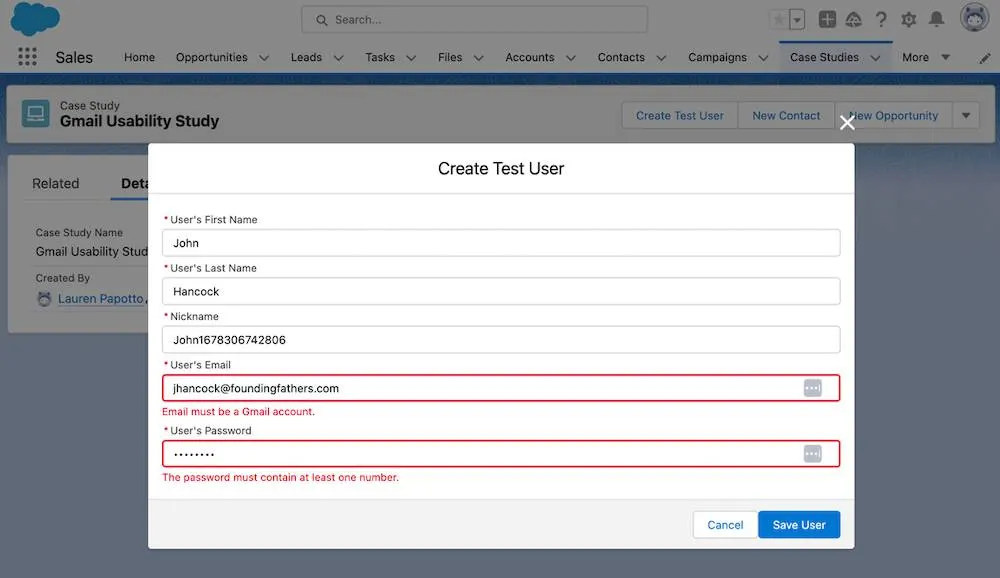 Ação de LWC Adicionar usuário no Lightning Experience.