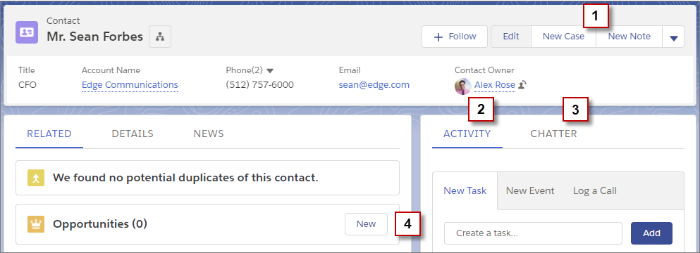 Actions sur les pages d'accueil des enregistrements