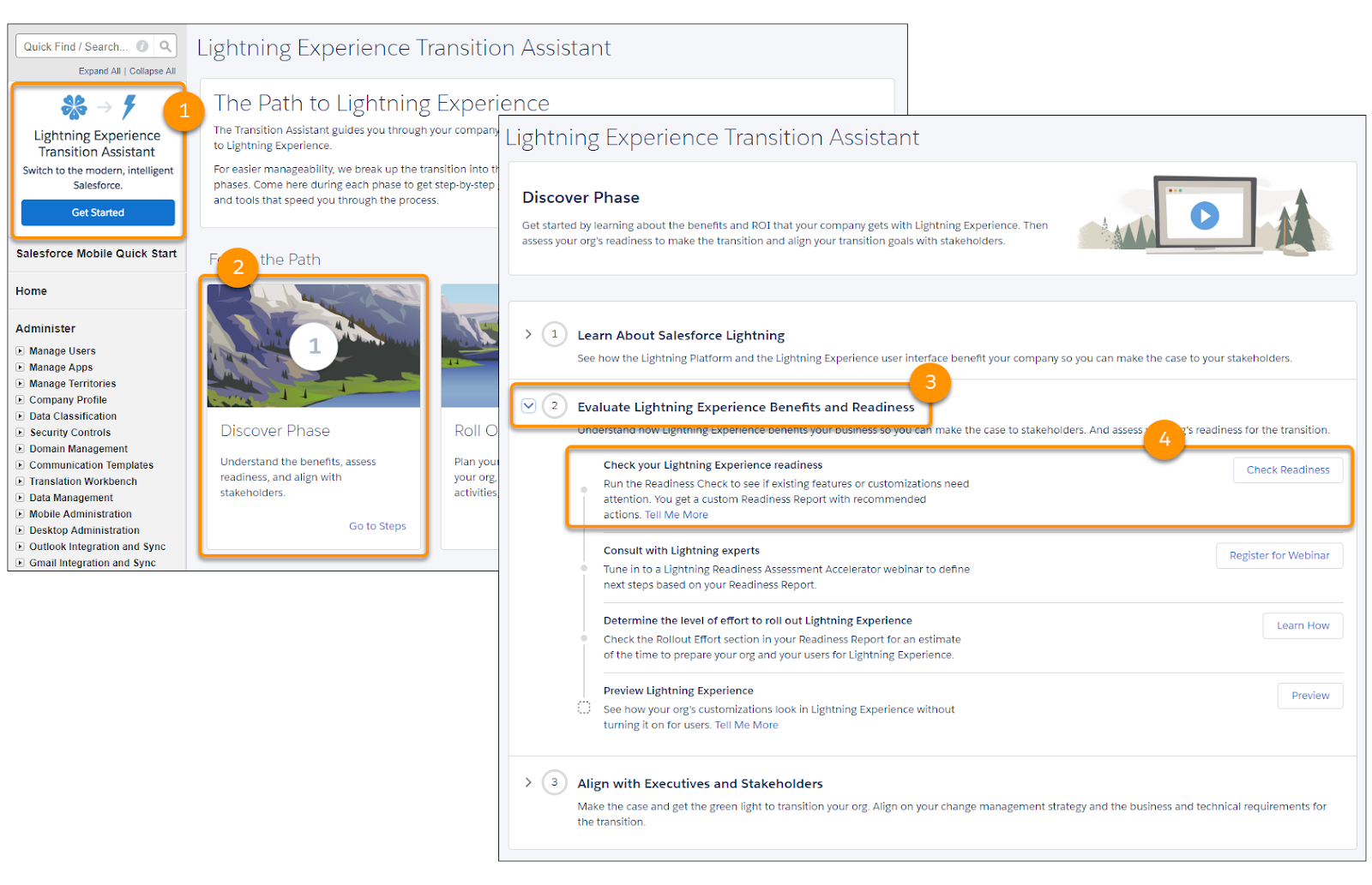 Where to kick off the Readiness Check in the Transition Assistant