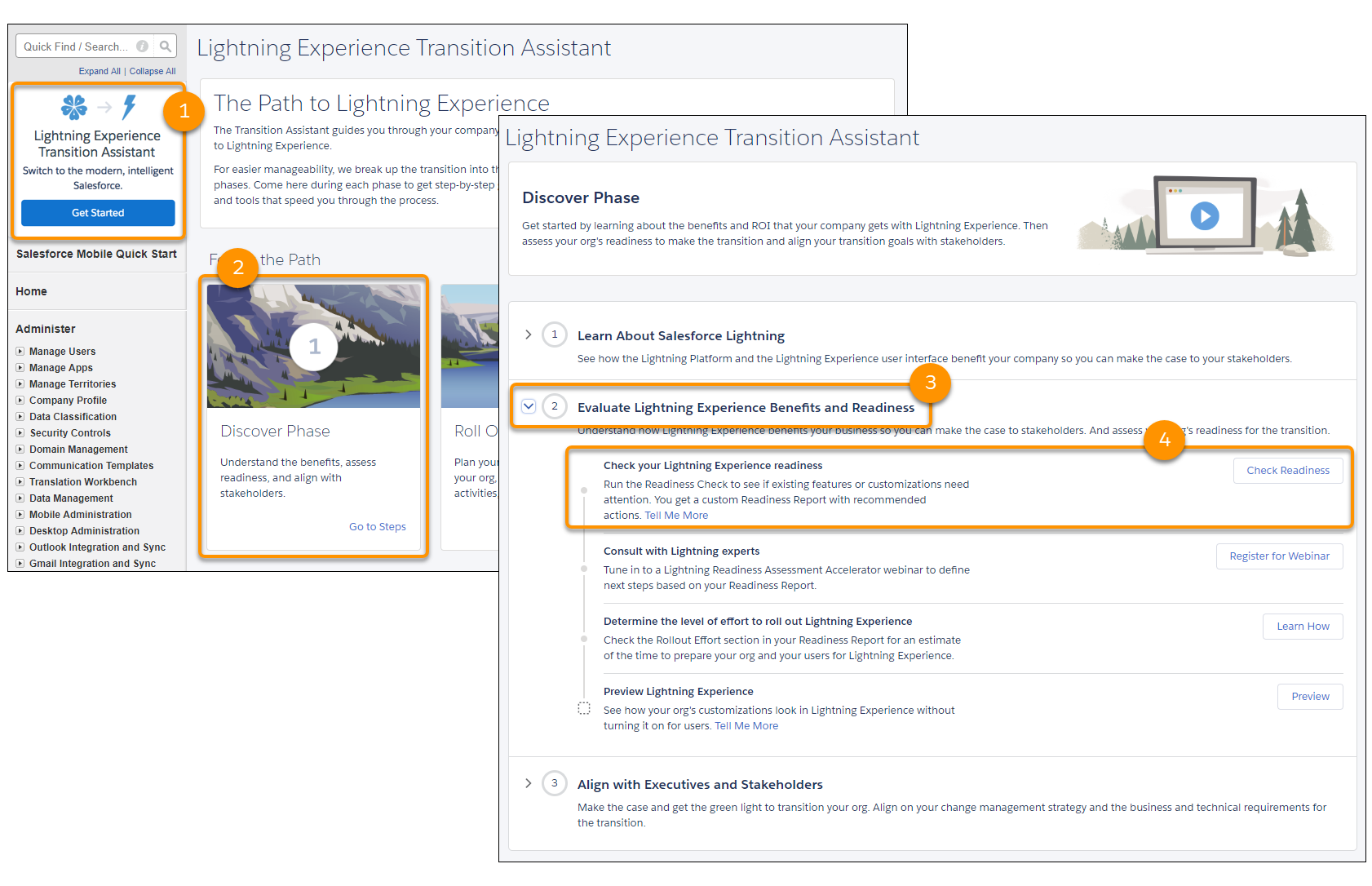 Where to kick off the Readiness Check in the Transition Assistant