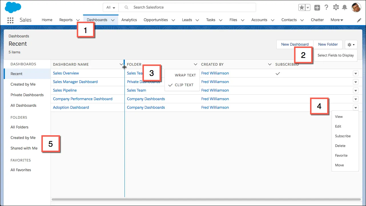 Reports and Dashboards Home Pages