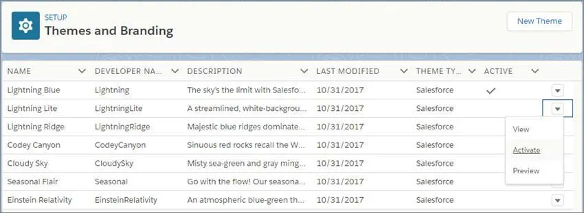 Página de configuración de Temas y Marcas