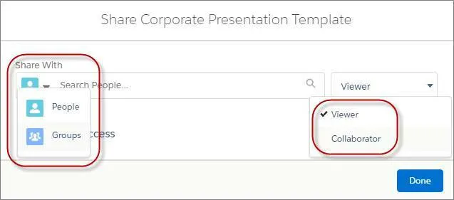 Salesforce Files 공유 대화 상자