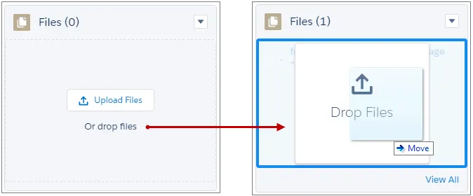 Arrastar e soltar arquivos na lista relacionada do Files