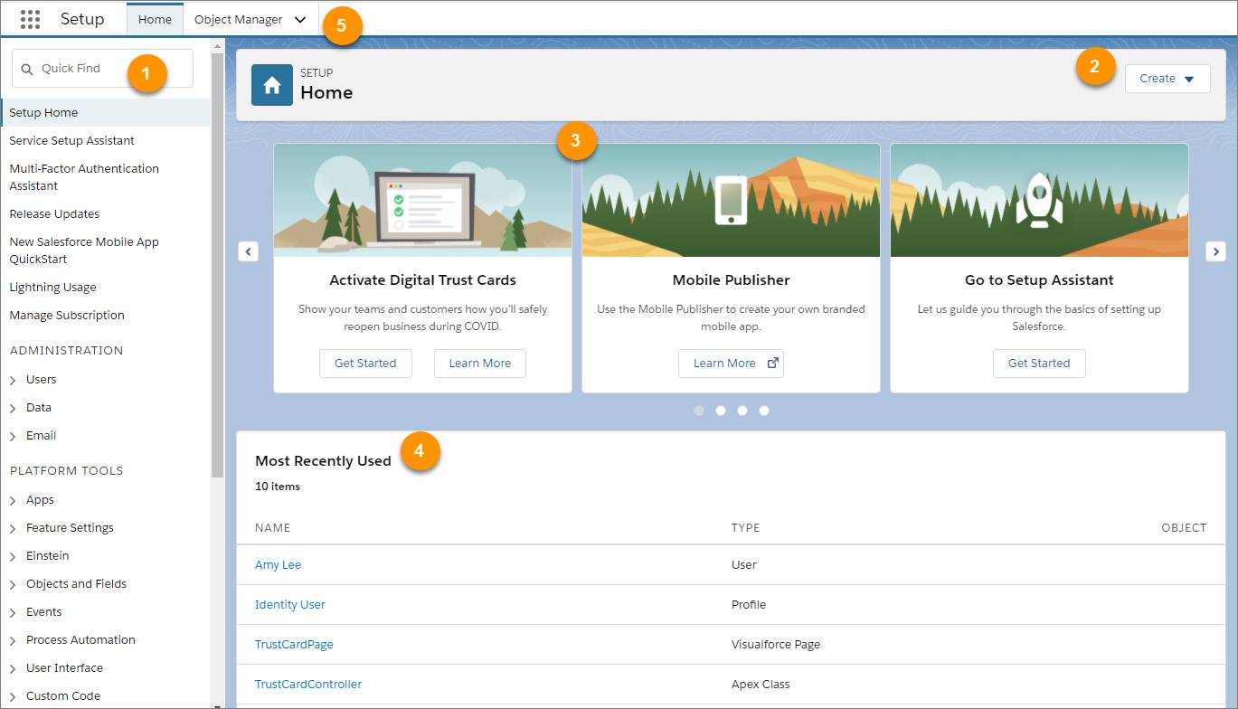 Accueil de la Configuration dans Lightning Experience