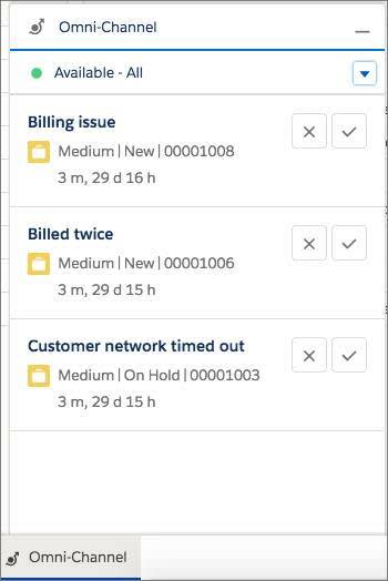 Work requests appear in the Omni-Channel utility. Depending on your Omni-Channel settings, console users can accept or decline the work request.