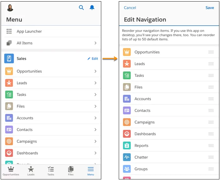Edit the order of navigation items