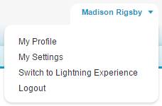 Vínculo en el perfil de usuario para cambiar a la IU de Lightning Experience