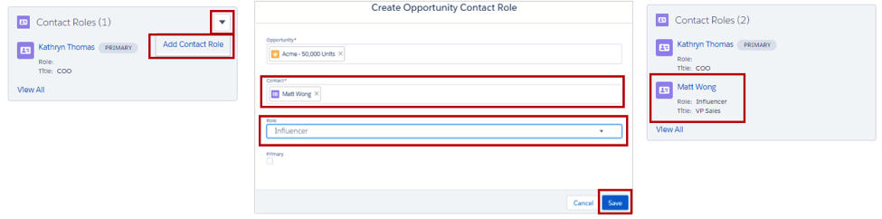 Adding a contact role from the Contact Roles related list.