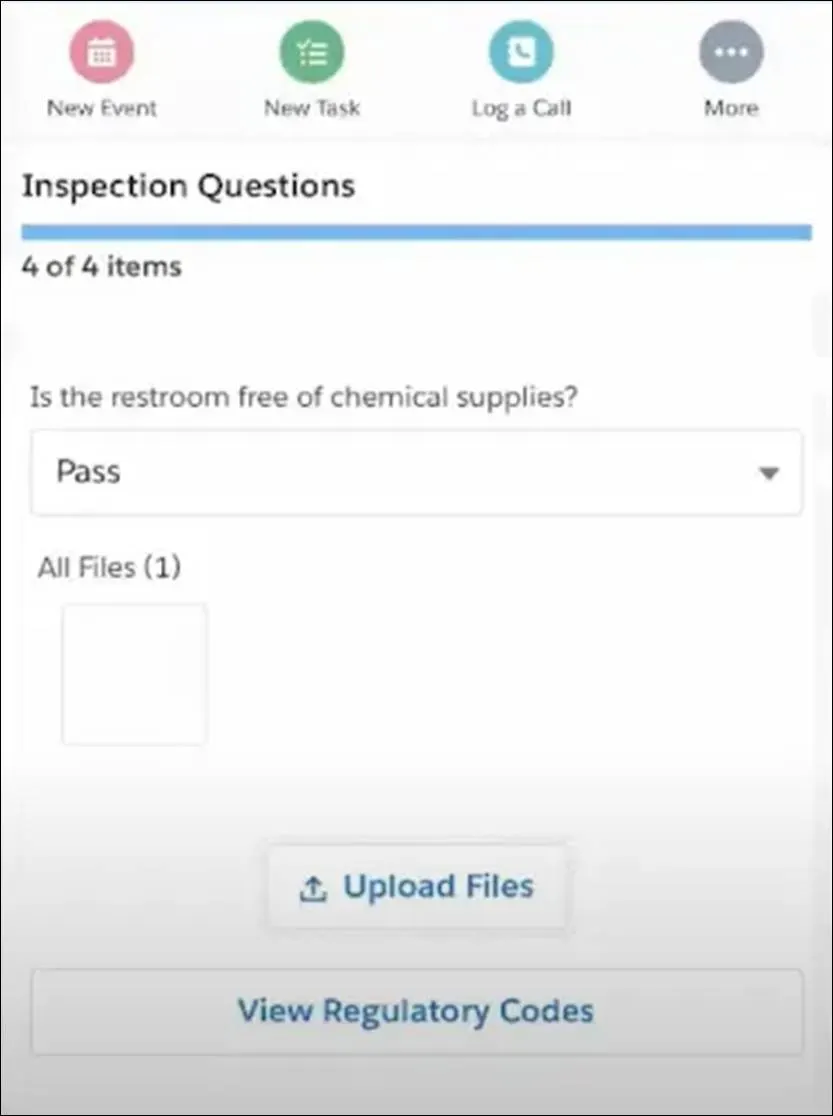 Inspection question screen.