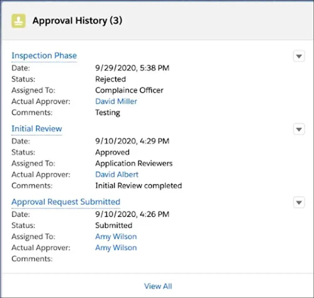 Approval History card.