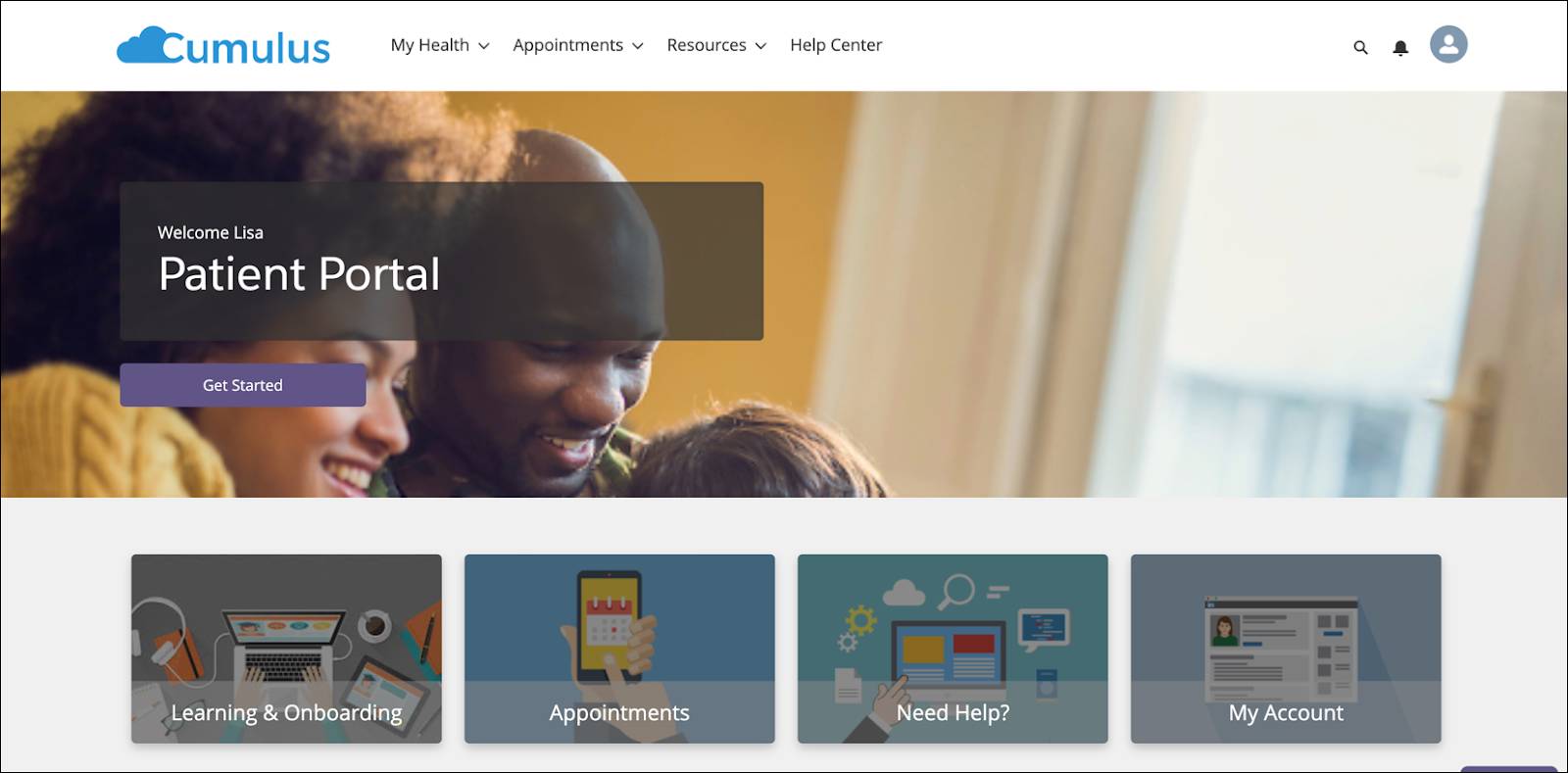 Cumulus’ Patient Portal with welcome message for Lisa.