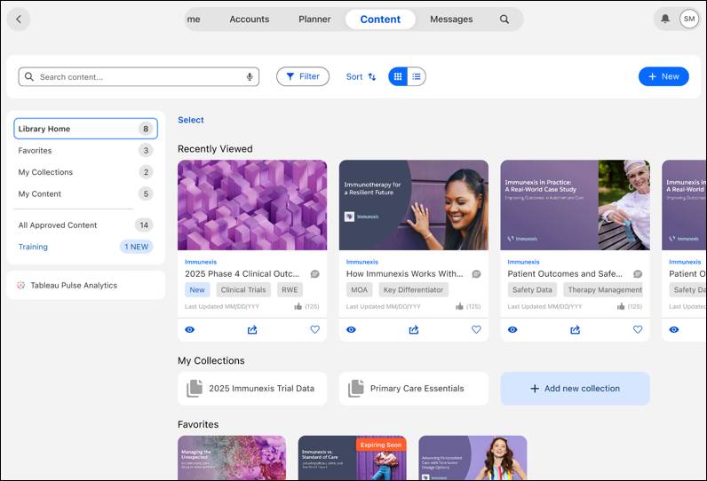 Content library on the visit interface.