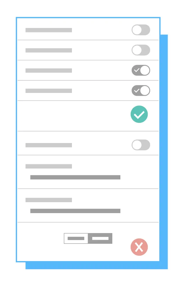 Data entry interface that shows the right and wrong ways to use toggles in fields.