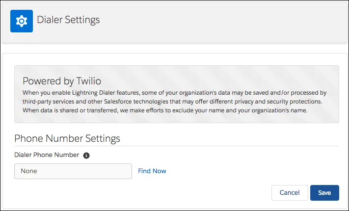 Dialer Settings page