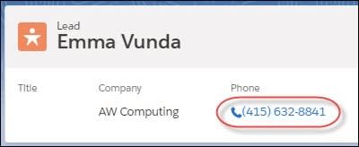 Highlighted phone number on a lead record