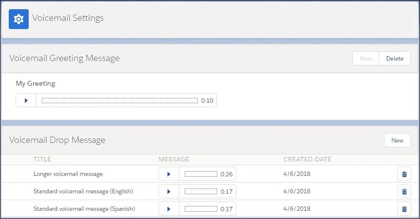 Voicemail Settings page