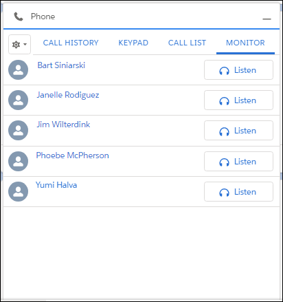 Monitor tab in the call panel