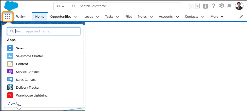 ナビゲーションバーで強調表示されているアプリケーションランチャーアイコン