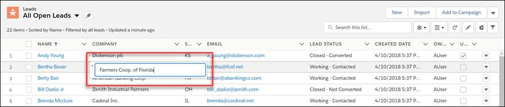 Edit fields inline in list views in Salesforce Classic