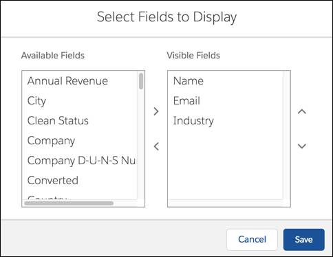 Choose which fields appear in a list view