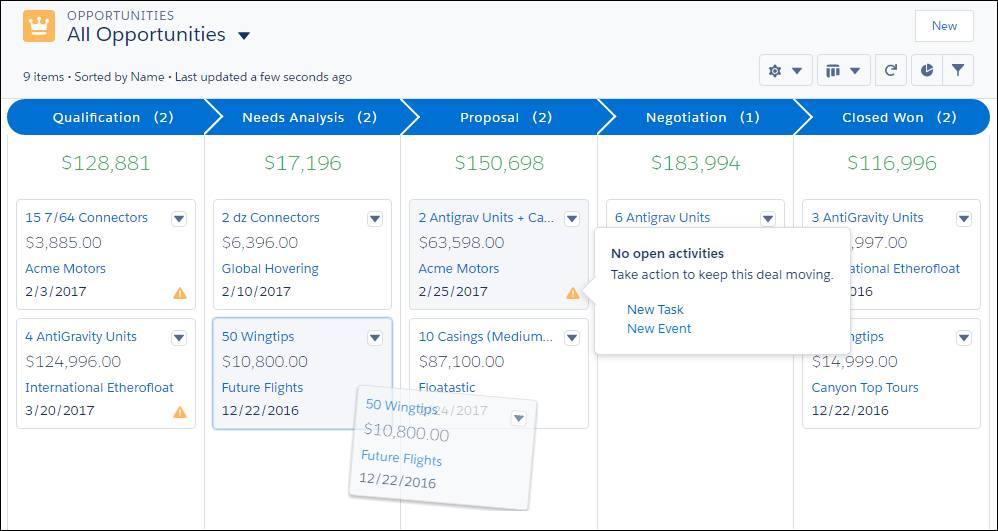 Kanban view for the All Opportunities list view