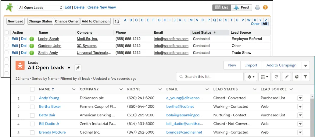 Salesforce Classic と Lightning Experience でリストビューがどう表示されるかを比較する
