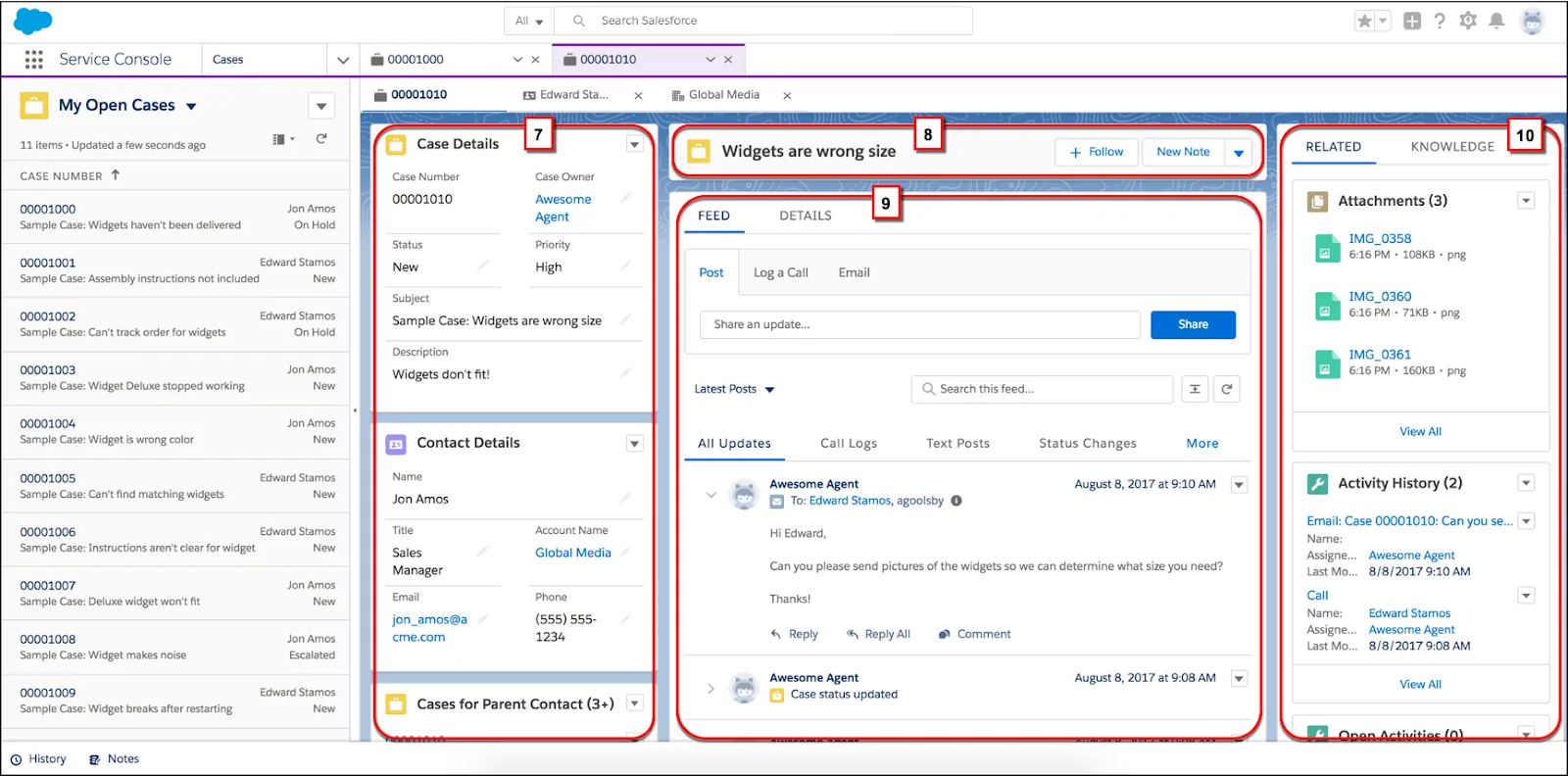 Anatomy of the three column display in a Lightning console app