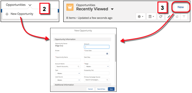 Créez un enregistrement depuis la barre de navigation ou depuis les pages d'accueil d'objets