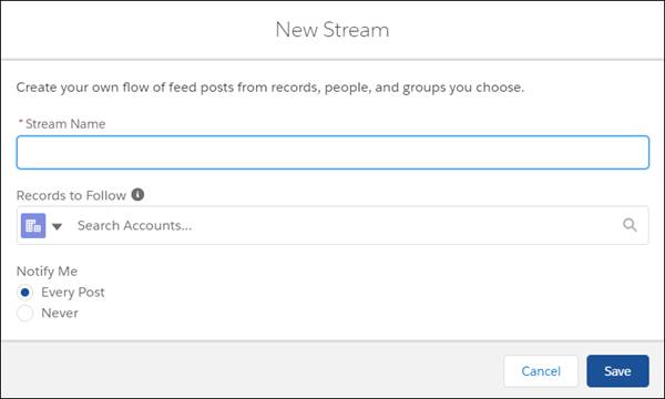 New Stream dialog