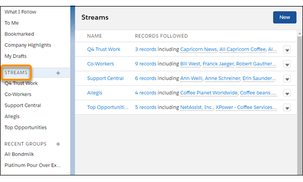 Streams homepage