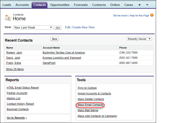 Mass Email in Salesforce Classic