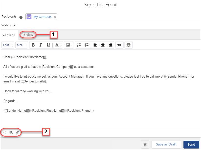 The List Email composer in Lightning Experience