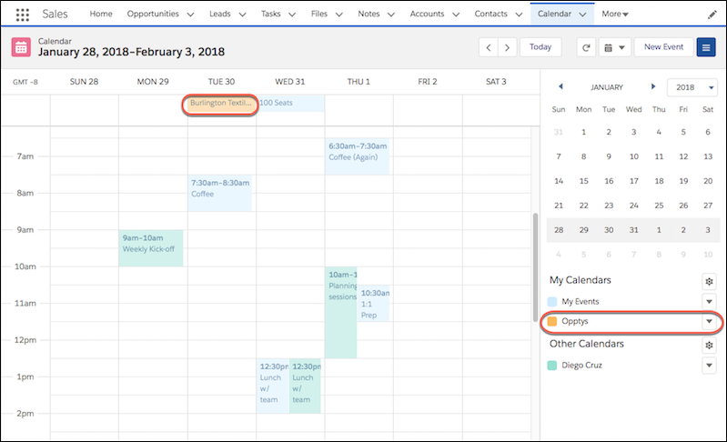 Visualize Salesforce data -- in this case, opportunities -- in a calendar