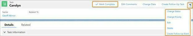 Actions you can perform on tasks in Lightning Experience