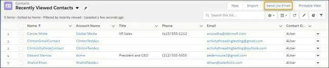List Email feature in Lightning Experience