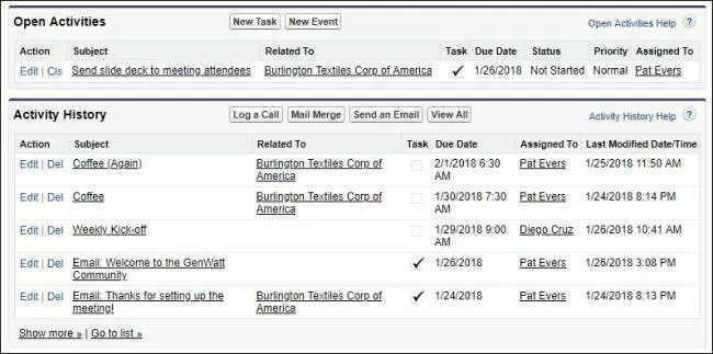 The activities related lists in Salesforce Classic