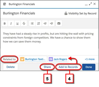 Relate notes to other records and share notes with colleagues