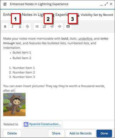 Notes editor in Lightning Experience